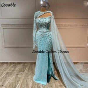 Customized Dresses For Special Occasions Column Long Sleeves Floor-Length Beadings Evening Dresses Zipper Up Formal Occasion Dre
