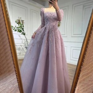 Luxury Dubai Long Evening Dresses Gowns Pink A Line Beaded Prom Dress 2025 Customize Wedding Party Dress Vestidos de Noche
