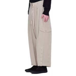 YOJI OOAK LINEN CASUAL PANTS khaki linen casual pants large size adjustable harem pants