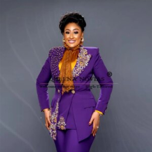 Exquisite Purple Women Suits Unique Design Crystals Beading Blazer Pants 2 Pieces Mother’s Dresses Female Clothing Customized
