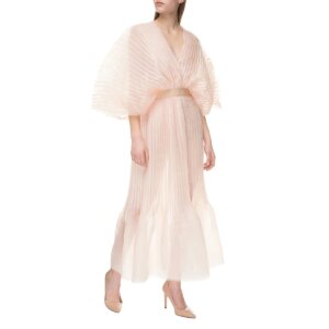 2025 Puff Half Sleeves Fashion Ankle Length Folds Female Party Dress Wedding Guest Dress High End Pleated Women Maxi Dresses
