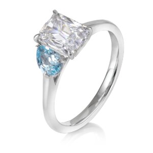 Provence 10K/14K/18K Lab Grown Sapphire Anniversary Rings for Women Aquamarine Pear Cut Moissanite Radiant Cut Promise Rings 2CT