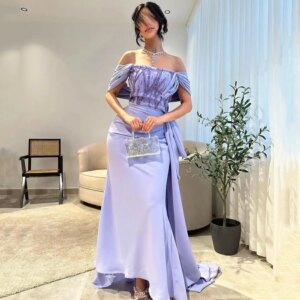 Customized high quality Off Shoulder Long Sleeveless Elegant Sequined Prom Dress Lilac Trumpet Beaded Sexy Back Evening Dresses