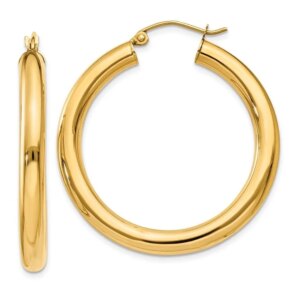 14K Polished 4mm Tube Hoop Earrings