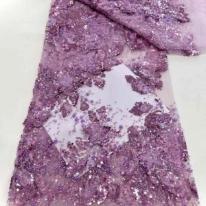 Purple Embroidery Pearls Sequins African French Tulle Lace Fabric 2025 High Quality Luxury Heavy Beaded Bridal Lace For Dress