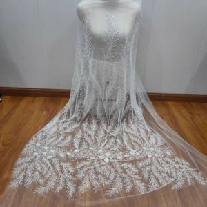 Luxury Heavy Floral Beaded Lace Sequined Circular Pattern Fabric Bridal Wedding Dress Lace Fabric