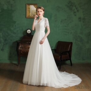 Lace Applique Simple Bridal Gowns Women Wedding Dress With Dreamy Sleeves