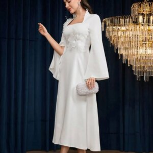 Customized Delicate Square Collar Long Sleeves Flowers Crystal Evening Dresses Graceful Jersey Vestido De Festa Vestido De Noche