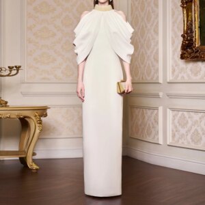 High Neck Evening Dresses Beaded Floor Length Mermaid Formal Occasions Dress with Cape Sleeves New 2024CL-780