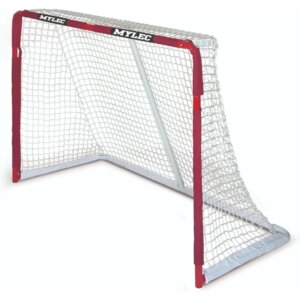 Mylec Official Regulation Sized Steel Hockey Goal for Indoor + Outdoor (6 x 4 Feet), Lightweight & Portable, (Red, 36 Pounds)