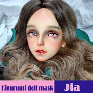 (JIA)Female Sweet Girl Resin Half Head Kigurumi Mask With BJD Eyes Cosplay Japanese Anime Role Lolita Crossdress Doll Mask