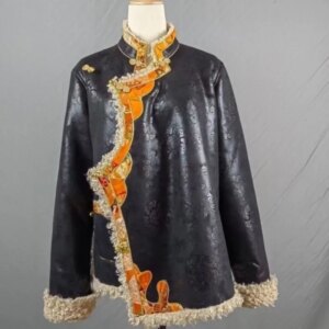 Winter Tibetan Sheep Roll Fleece Lined Padded Warm Keeping Cotton Coat Jacket Robe