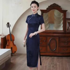 Quality Real Silk Cheongsam Qipao Skirt 2024 New Light Luxury Minority High-End Retro Old Shanghai Women’s Chinese Dress