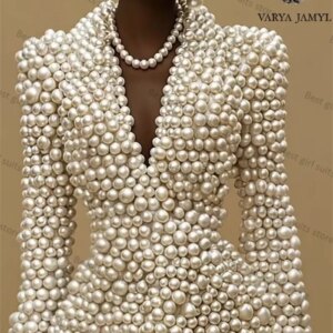 Luxury Full Pearls Women Suit 1 Piece Blazer Formal Office Jacket Customized Wedding Spring Cotton Coat Outfit