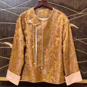 High-end Spring New Coat Song brocade Jacquard Fabric Single breasted New Year Fashion Women’s Jacket S-XL