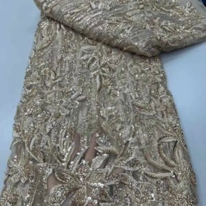 Luxury 2025 High Quality Lace French Tulle Sequin Lace Fabric African Groom Lace Fabric 5 Yards For Nigeria Wedding Party Dress