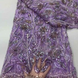 Nigerian Luxury Sequins Net Lace Fabric 2025 High Quality African Beads Lace Fabric French For Women Wedding Party Dress Sewing