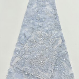 Bule African Sequins Pearls Lace Fabric 2025 High Quality French Heavy Beaded Tulle Lace Fabric Nigeria For Bridal Party Dress