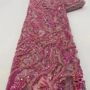 African Beaded Groom Lace Fabric 2023 High Quality French Mesh Lace Fabric Sequins Nigerian Lace Fabrics For Wedding Dress Sew