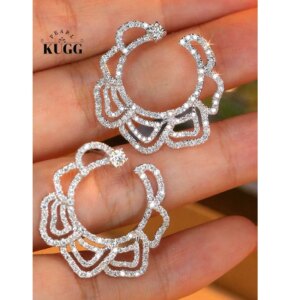 KUGG 100% 18K White Gold Earrings Luxury Folwer Shape 2.0carat Real Natural Diamond Drop Earrings for Women High Party Jewelry