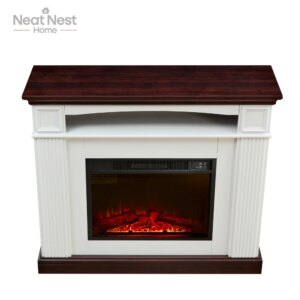 Electric Fireplace with mantel shelf, freestanding fireplace heater with LED flame insert in firebox for bedroom and living room