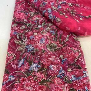 2025 New African French Nigerian Lace Fabric With Beads Sequins Mesh for Embroidery Wedding Party Bride Sewing Dress