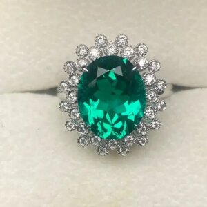 Ruihe New 18K Real White Gold Setting 6.0ct Lab Grown Emerald Ring Fashion Wedding Band Engagement Jewelry Couple Women Gifts