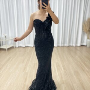 MYMB Elegant Arabic Black Sequin Mermaid Gown with One-Shoulder For Formal Occasion Party Evening Dresses Customized MB40359