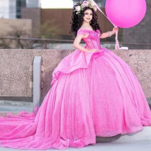 Customized Pink Princess Quinceanera Dresses Girl Princess Birthday Party Ball Gown Crystals Beads Pleat Vestido De Baile
