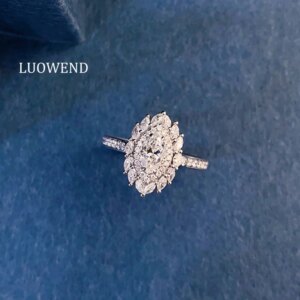 LUOWEND 100% 18K White Gold Rings Real Natural Diamond Ring or Pendant for Women Classic Marquise Shape High Wedding Jewelry