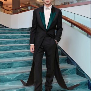 Fashion Men’s Suit Peak Lapel One Button Tailcoat Overcoat Party Prom Formal Wedding Business Tuxedos Slim Fit Blazer Customized