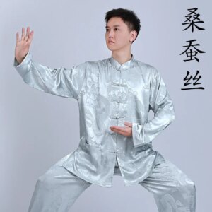 New High-End Tai Ji Suit Martial Arts Men’s Silk Shadowboxing Exercise Clothing Spring and Summer Thin