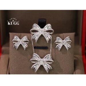 KUGG 18K White Gold Necklace Luxury Shiny Design 1.0carat Real Natural Diamond Ring&Necklace&Earrings High Women’s Jewelry Set