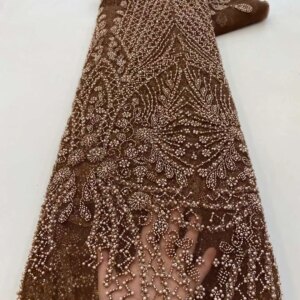 Brown Sequin Beaded Embroidery Lace Fabric Elegant French Net Lace Fabric With Beads Nigerian Sequins Lace Fabrics XZ75
