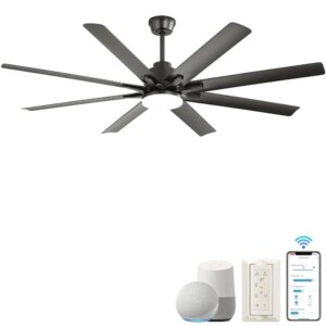66 Modern Ceiling Fan with Dimmable Light, 8 ABS Blades, Smart Remote, Reversible DC Motor – Black for home & Office