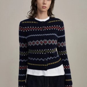 24 Autumn/Winter Sheep Wool Thick Isle Vintage Gentle Short Knitted Cardigan Women’s Clothing Knit Sweater Woman Outerwears