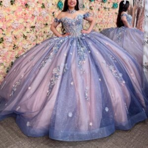 Navy Blue Princess Quinceanera Dresses Off Shoulder Applique Flower Beading Crystal Tull Sweet 16 Dress Ball Gown Vestidos 15
