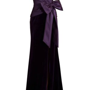 Customized Strapless Neckline With Bow Detail Satin Evening Dress Elegant Back Zipper Floor Length Rear Slit Gown For Women 2025
