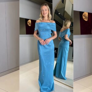 Customized Sexy Casual Satin Beading Draped Pleat Birthday A-line Off-the-shoulder Bespoke Occasion Gown Long Dresses