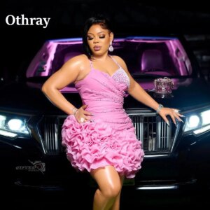 Gorgeous Pink Short Prom Dresses Beaded Ruffled Mini Skirt Cocktail Birthday Dress Spaghetti Straps Aso Ebi Cocktail Gown