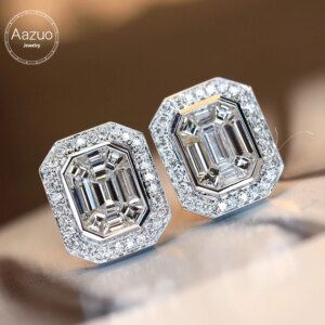 Aazuo Engagementearring 18Kgold White Gold Real Diamonds VS Luxurydesign Stud Earring Gifted For Women Advanced Wedding Party