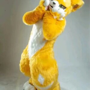 Yellow Husky Fox Medium and Long Fur Mascot Costume Walking Halloween Christmas and Large Activity Set Cosplay