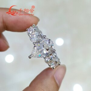 S925 Silver Full Band Setting Ring with 9x13mm Pear round And Melee D VVS White Moissanite – Wedding Jewelry Rings