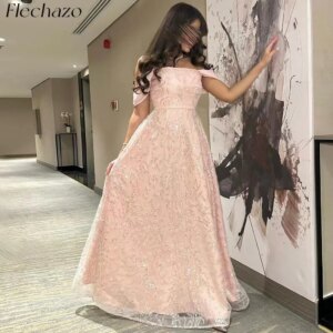 Flechazo Pink Prom Dresses Off Shoulder Shiny Beading A Line Celebrity Occasion Party Dress For Women 2024 فساتين سهره فاخره