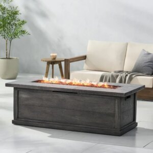 Outdoor Propane Gas Fireplace – 50000 BTU, Gray Rectangular Wood MGO, No Assembly Required, Wooden Fireplace