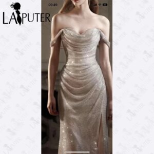 Silver Mermaid Evening Dresses Side Sleeves Sweetheart Neck Grid Sequin Party Dress Ruched Neck Hips Woman Celebrity Formal Gown