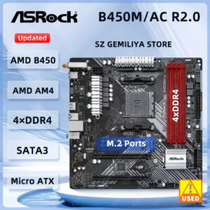 ASRock B450M Motherboard B450M/ac R2.0 Motherboard Socket AM4 Ryzen 5 5600G 5300G 5700 3900 1500 cpus DDR4 128GB Micro ATX  M.2