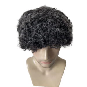 Malaysian Virgin Human Hair Systems 1b30 Grey,12mm Curly Wave Toupee 8×10 Full Lace Unit for Old Black Men