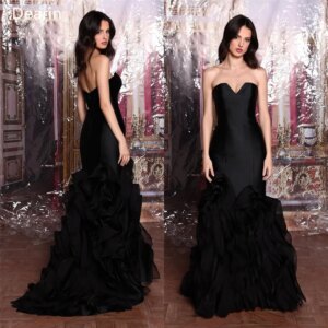 Customized Evening Dress Prom Gown Party Occasion Formal YPMWZX Strapless A-line Floor Length Skirts Tulle Ruffle Sleeveless Bes