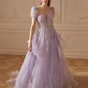 Fortunate Evening Elegant Vintage Sweet Purple Shiny Sequins Princess A-Line Formal Occasion Prom Dress Evening Party Gowns